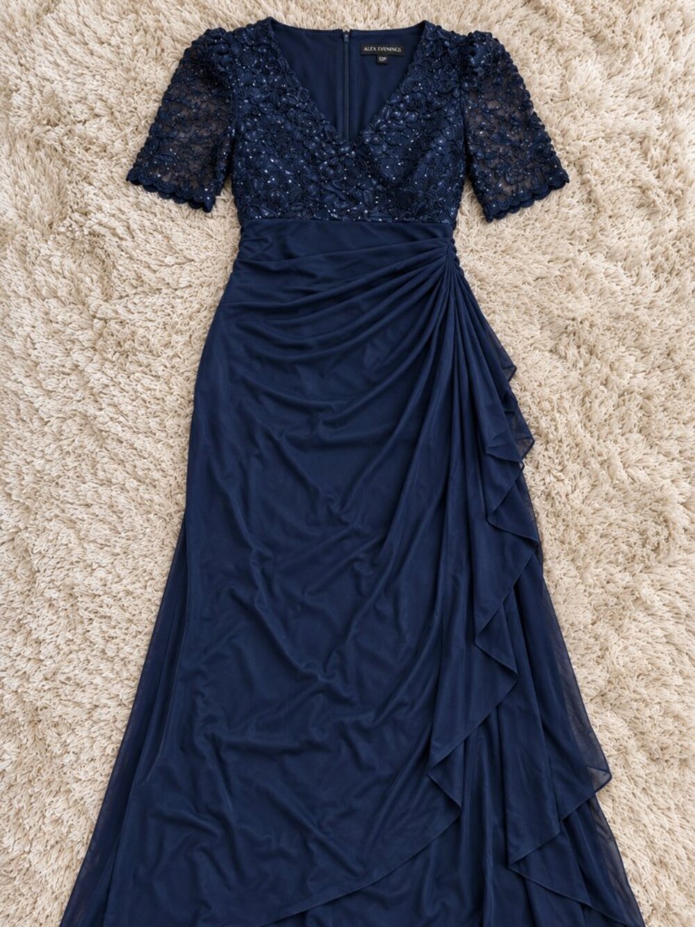 Alex Evenings Petite Navy Rosette Sequin Formal Gown 12P NWT - Picture 5 of 6